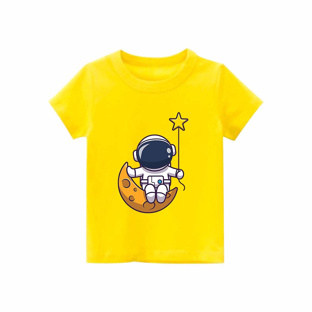 Kaos Anak laki-laki &amp; perempuan motif Astronot bulan &amp; bintang | kaos cotton combed 30s printing | Kaos Distro anak