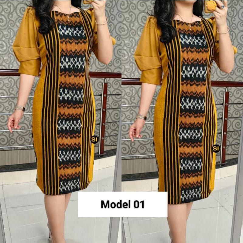 BAJU DRESS PESTA, ETNICK SLIM KOMBINASI TOYOBO