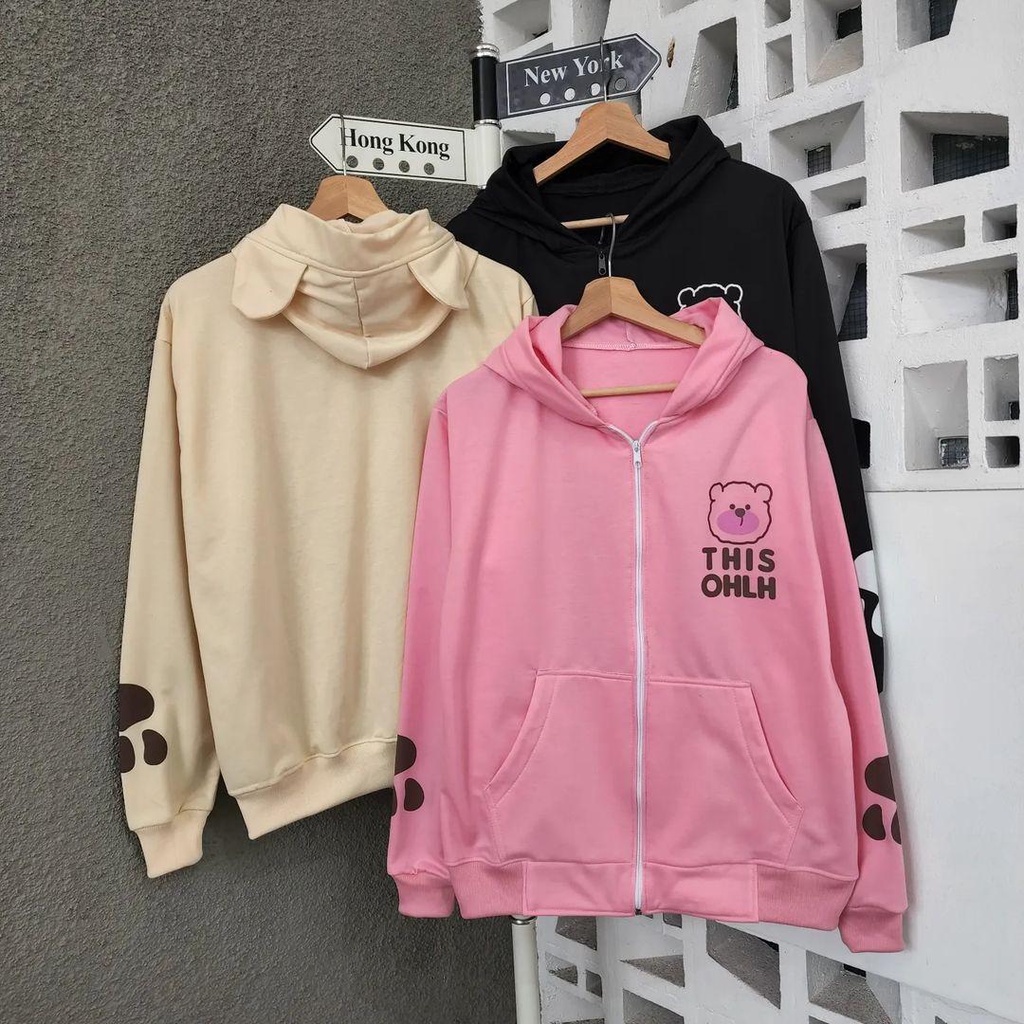 Hoodie Sweater THIS OHLH BEAR zipper bisa untuk jaket pria/wanita