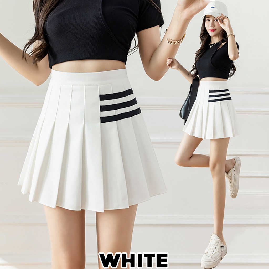 KARAKOREA 1066 Tennis Line Skirt/Korean Women Skirt/Rok Tennis/Rok pendek/Rok Lipit Lisa/Rok Korea Skirt/Rok tennis