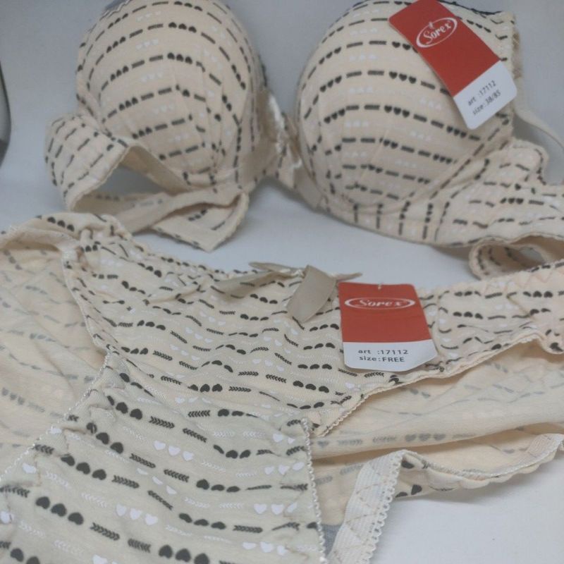 Sorex Bra Set (BH+CD) 17112 cup 3/4 setara A-B,  busa tebal , tanpa  kawat kait 3 (34-38)