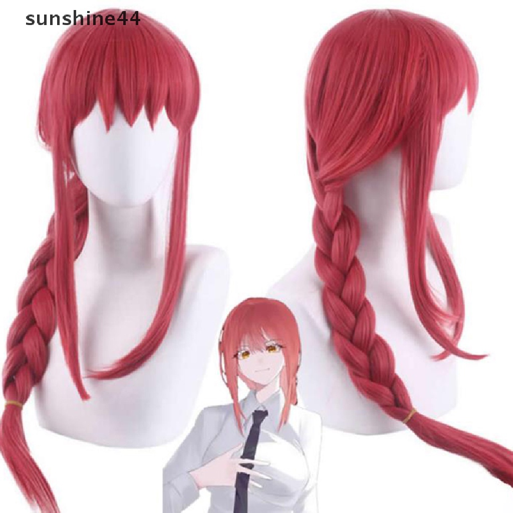 Sunshine Wanita Makima Anime Rantai Man Cosplay Panjang Dikepang Lurus Rambut Sintetis Halloween Merah Bermain Peran Pesta Wig Aksesoris.