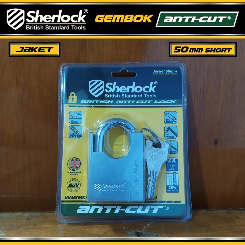 Gembok Original Sherlock Tools ANTI CUT Jaket 50 mm Pendek