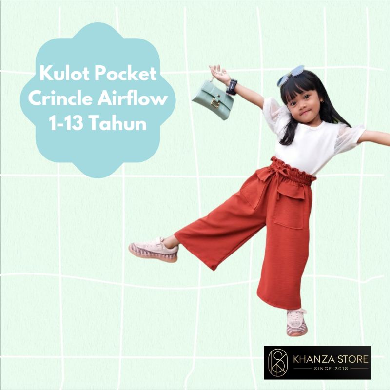CELANA KULOT POCKET CRINCLE AIRFLOW ANAK PEREMPUAN 1-13 TAHUN