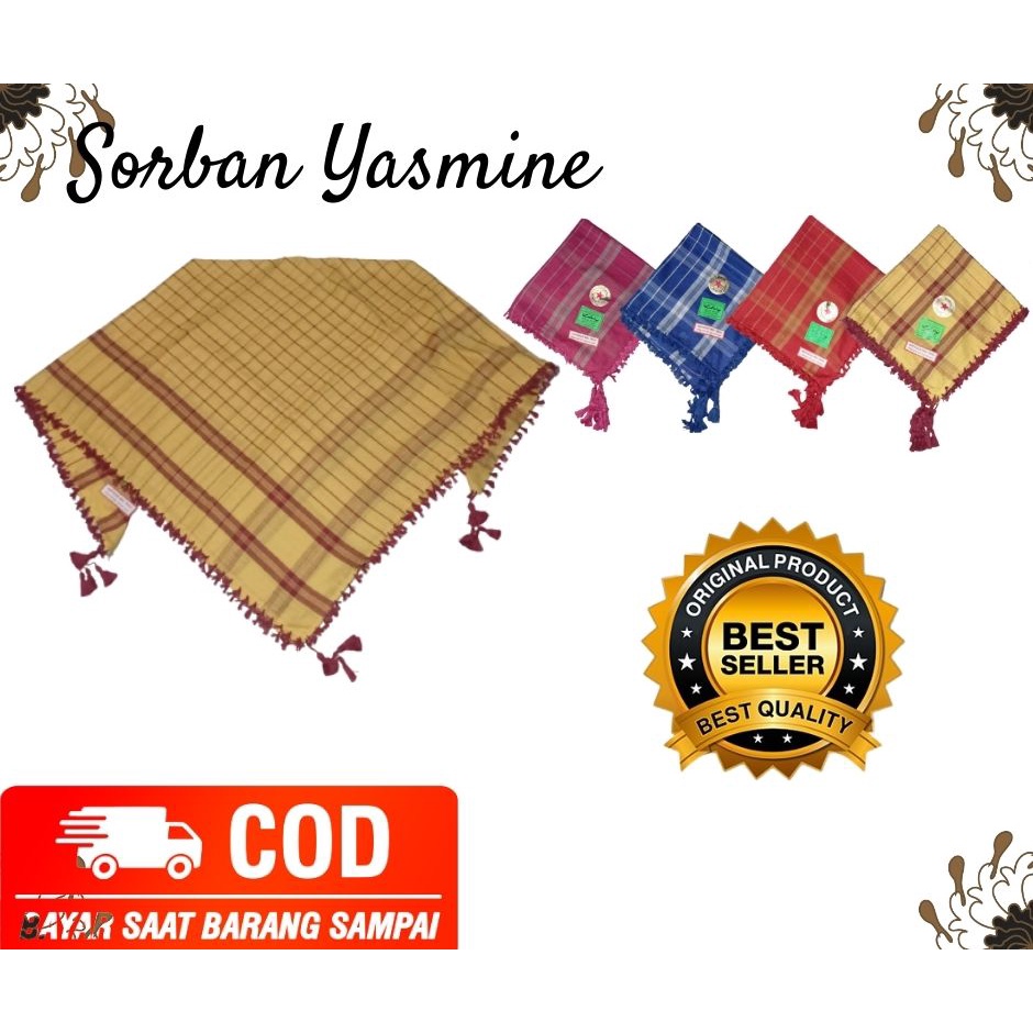 Sorban Arafat Yasmeen Dasar Putih / Sorban Haji Kotak Kuncir Dasar Putih/ sorban yasmen/ sorban yasmin/ sorban yasmuine