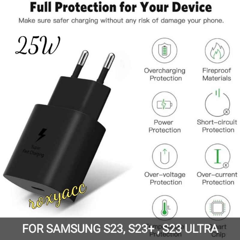 ADAPTER / KEPALA CHARGER 25 WATT SAMSUNG S23 , S23 PLUS , S23 ULTRA FAST CHARGING TYPE C TO TYPE C O