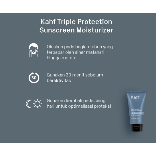 Kahf Triple Protection Sunscreen Moisturizer SPF 30 PA+++ 30 ml - Perawatan Wajah Sunscreen Pria