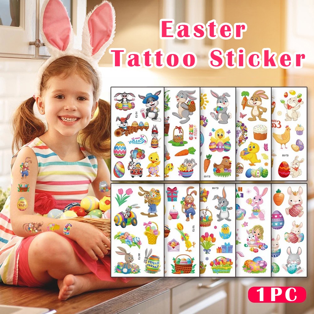1pc Pola Acak Eater Anak Kartun Tato Stiker Lucu Kelinci Telur Dewasa Anak Temporary Tato Palsu Tahan Air Happy Easter