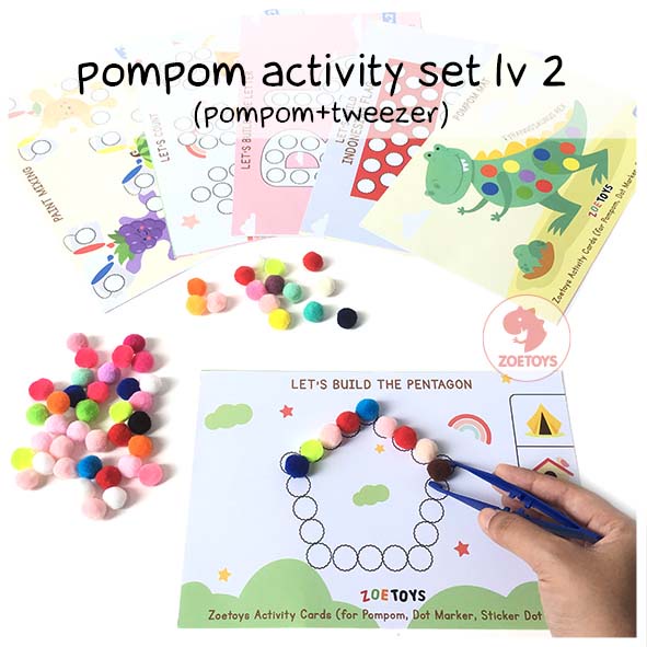 Zoetoys Paket Pompom Activity Worksheet Set | Kartu  Bermain Aktivitas Anak | Pom pom Cards for Kids | Paket Edukasi Belajar Anak