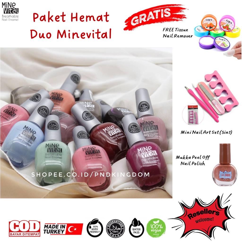 [2 PCS] PAKET HEMAT MINEVITAL Kutek Halal Wudhu-Friendly Non Peel Off Nail Polish (PDM)