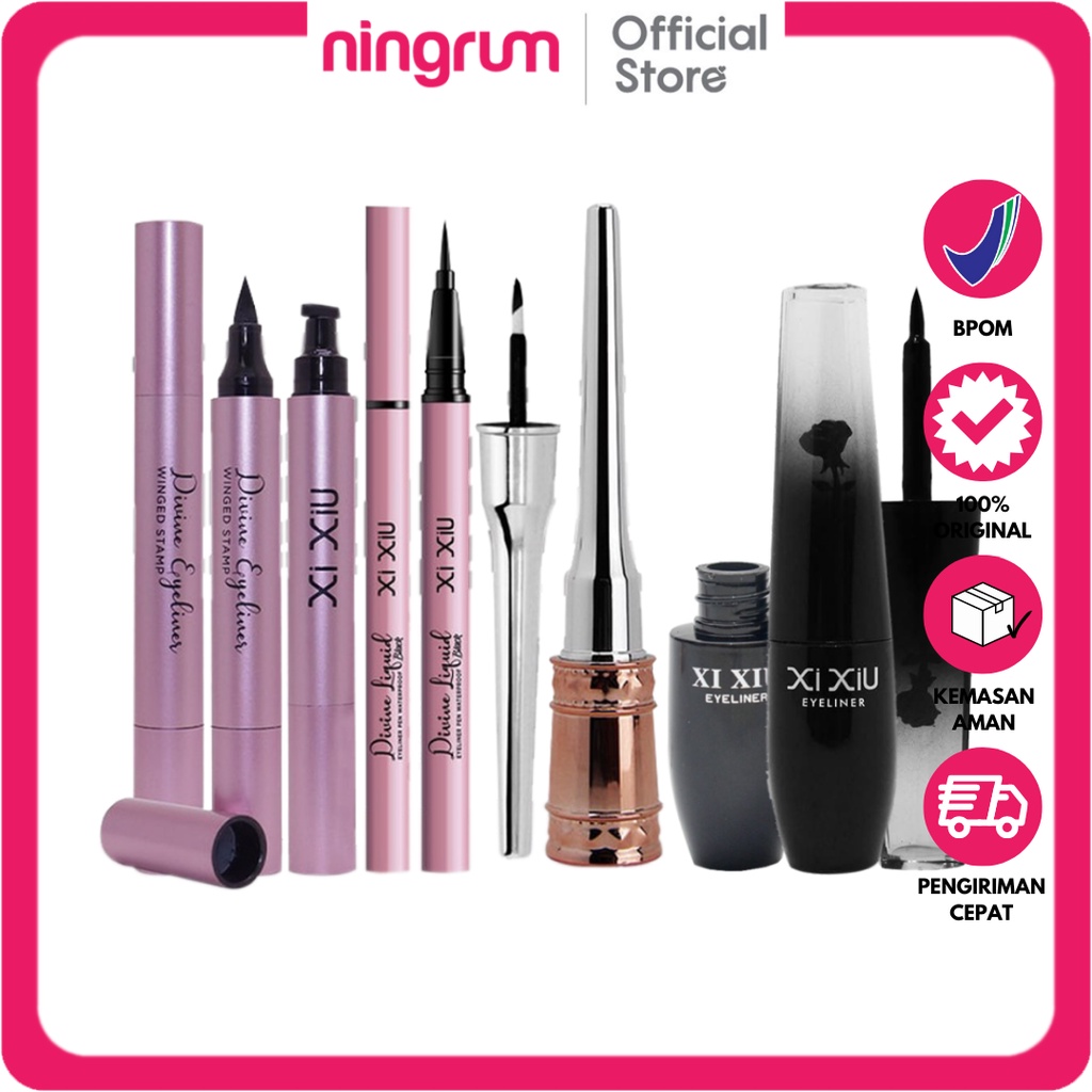Ningrum - XI XIU Eyelenier Series | Eyeliner Black | Divine Liquid Eyeliner | Divine Eyeliner Pen Waterproof | Divine Eyeliner Pen With Stamp | Kosmetik Kecantikan Mata Eyeliner Black Waterproof Tahan Lama Original BPOM - 8703