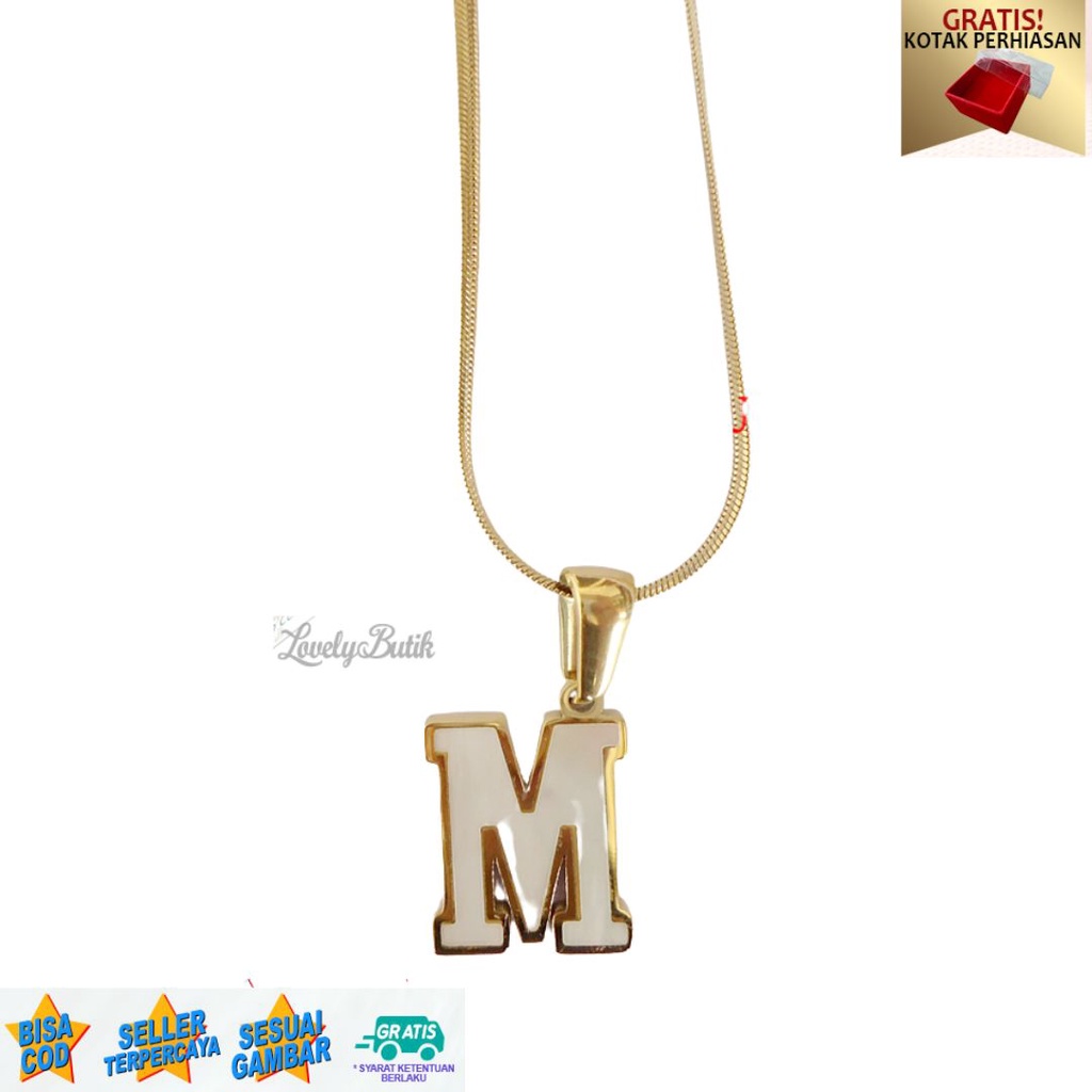 Kalung Anak Titanium anti karat Inisial Huruf M,N Rantai Kalung Belut Shell - Lovelybutik