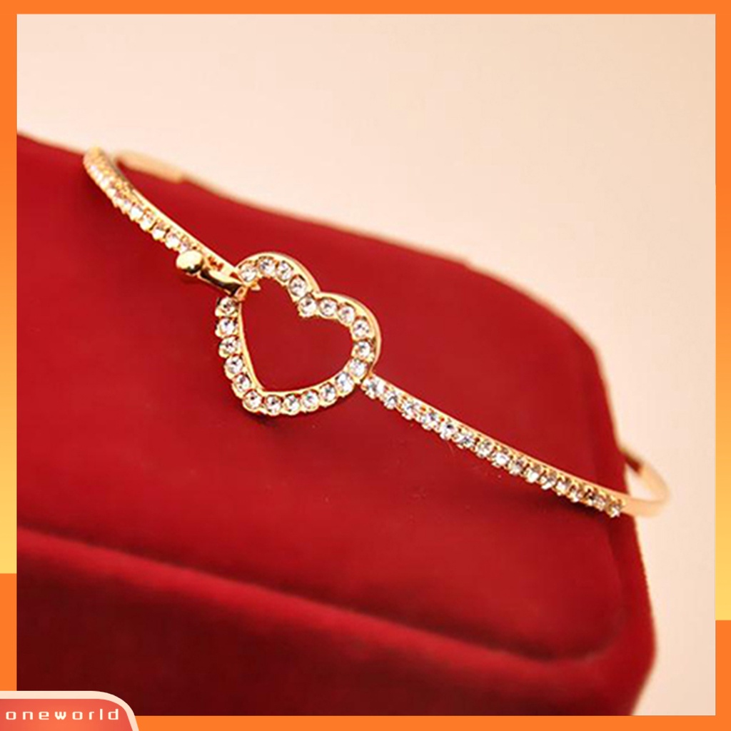 {oneworld} Slim Bangle Cinta Hati Pesona Mewah Golden Kristal Berlian Imitasi Gelang Slim Bangle Untuk Wanita