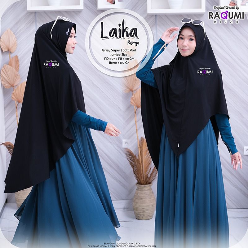 LAIKA BERGO RAQUMI ORIGINAL | BERGO JUMBO RAQUMI | BERGO HITAM | JILBAB SYARI HITAM | JILBAB JUMBO H