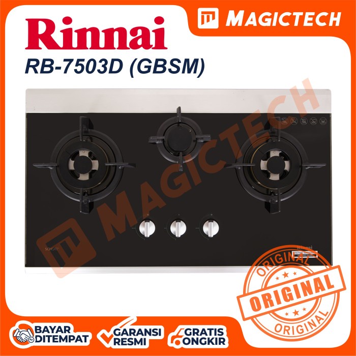 KOMPOR TANAM RINNAI 3 TUNGKU RB-7503D(GBSM) - HITAM CERMIN