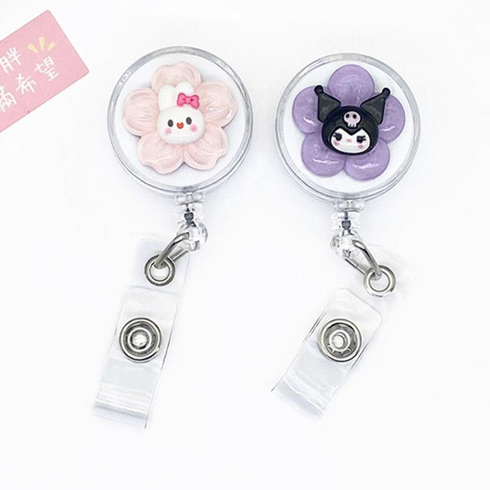 Mxbeauty Ditarik Lencana Gulungan Klip Kuromi Lucu Aksesoris Kantor Pasokan Sekolah Lanyard Badge Cinnamoroll Dada Saku Klip