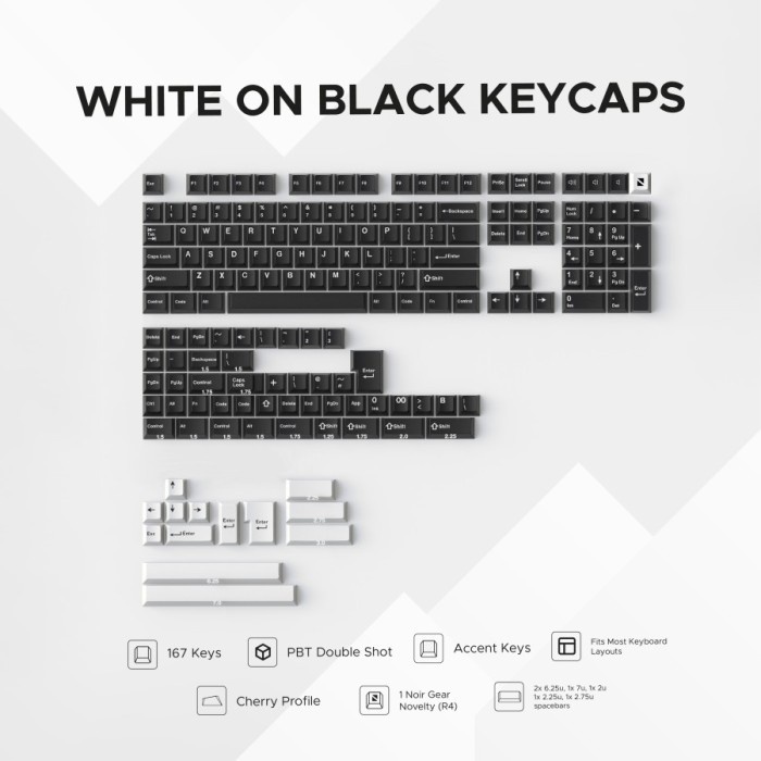 Noir White on Black Keycaps - PBT Doubleshot Cherry Profile Keycap Set