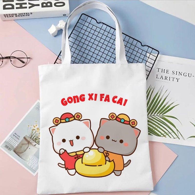 Totebag Imlek Sincia Goodie Bag Hampers Happy Chinese New Year Kanvas Tas Tote Bag Souvenir Lucu