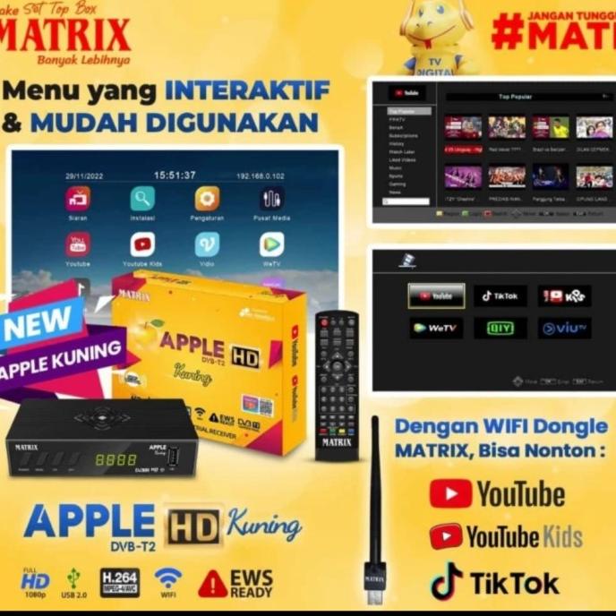 RECEIVER TV SET BOX MATRIX APPLE KUNING HD DVBTV+ YOUTOBE