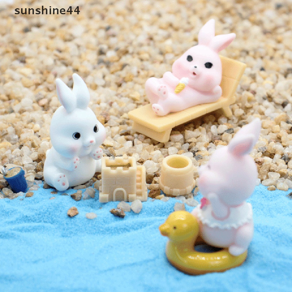 Sunshine 1Pc Lucu Kartun Pantai Kelinci Lanskap Mikro DIY Resin Berkebun Aksesoris.