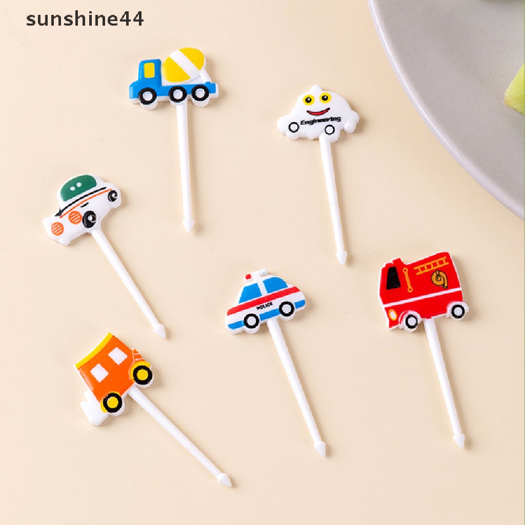 Sunshine6 /8 /10pcs Garpu Buah Kastil Mobil Kartun Dessert Bento Dekorasi Pesta.