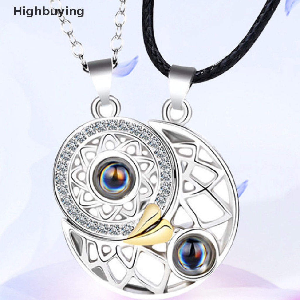 Hbid 2PCS Kalung Couple 100bahasa Matahari Dan Bulan Liontin Magnet Cinta Memori Glory
