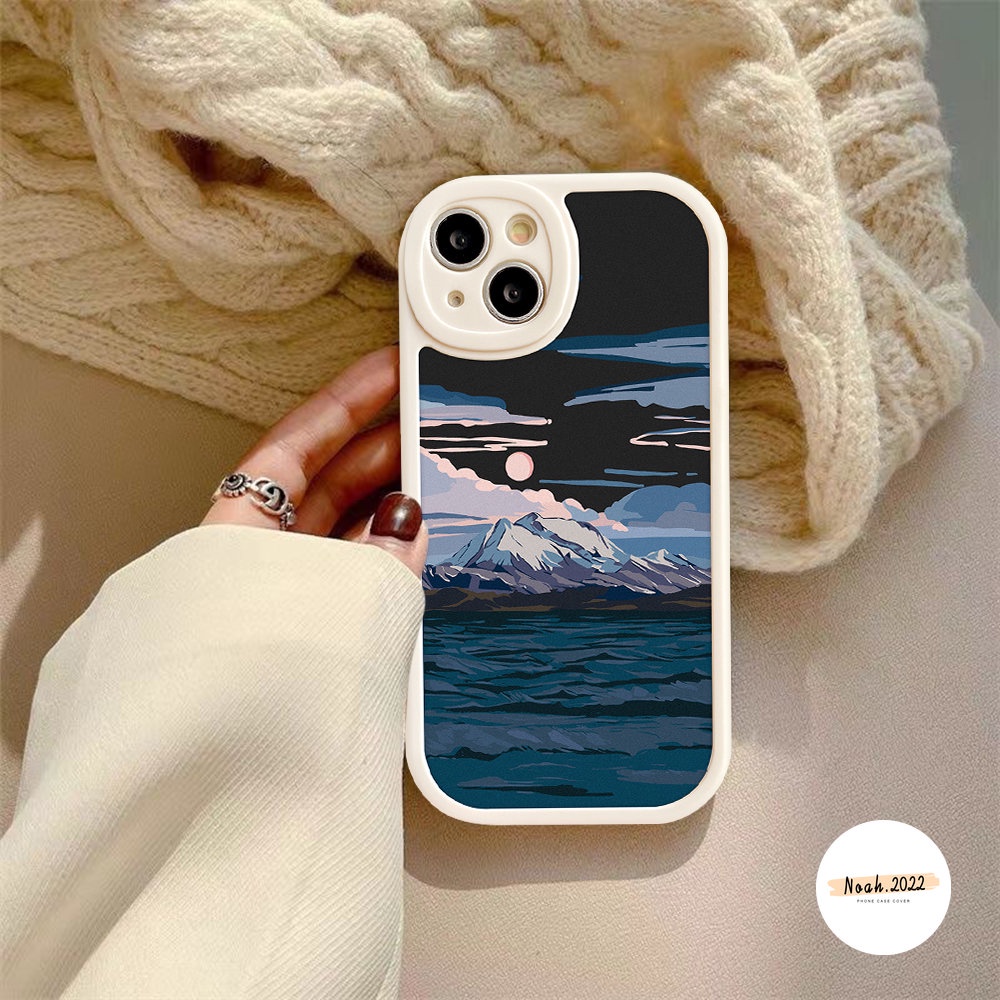 Soft Case Compatible for iPhone 7Plus 8Plus 11 12 13 14 Pro Max 6 6s 7 8 Plus XR 14 Plus X Xs Max SE 2020 Seaside Scenery Painting Snow Mountain Flowers Back Phone Case Cover