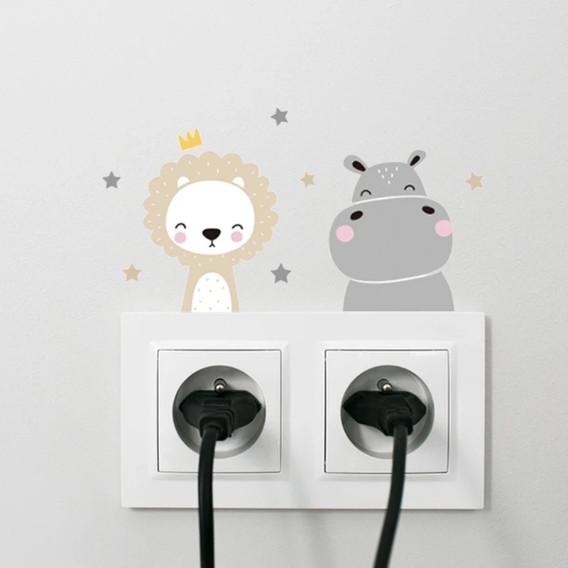 6pcs/set Stiker Dekorasi Saklar Kartun Hewan Yang Dapat Dilepas/Lovely Elephant Koala Rabbits Power Socket Decals