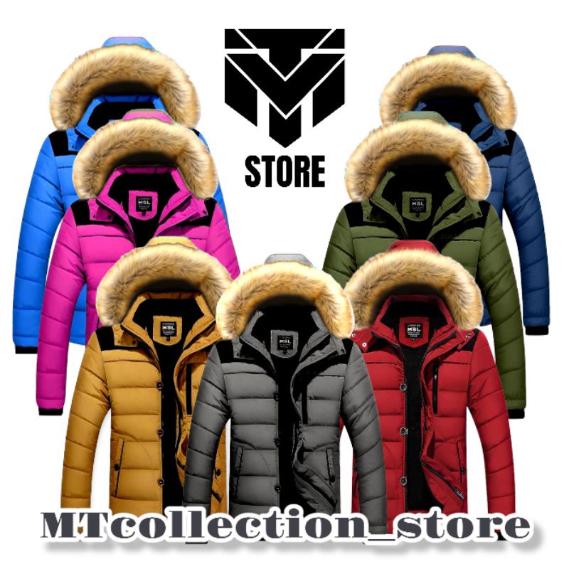 jaket winter pria tebal musim dingin kerah bulu korean style