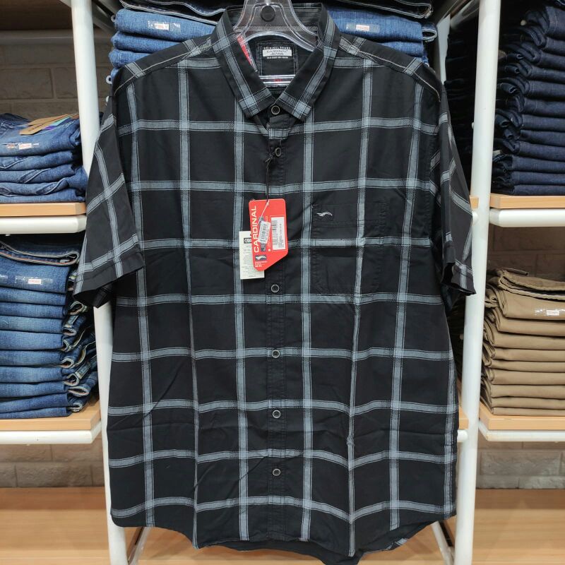 BIG SIZE cardinal jeans kemeja lengan pendek kotak kotak slimfit motif terbaru
