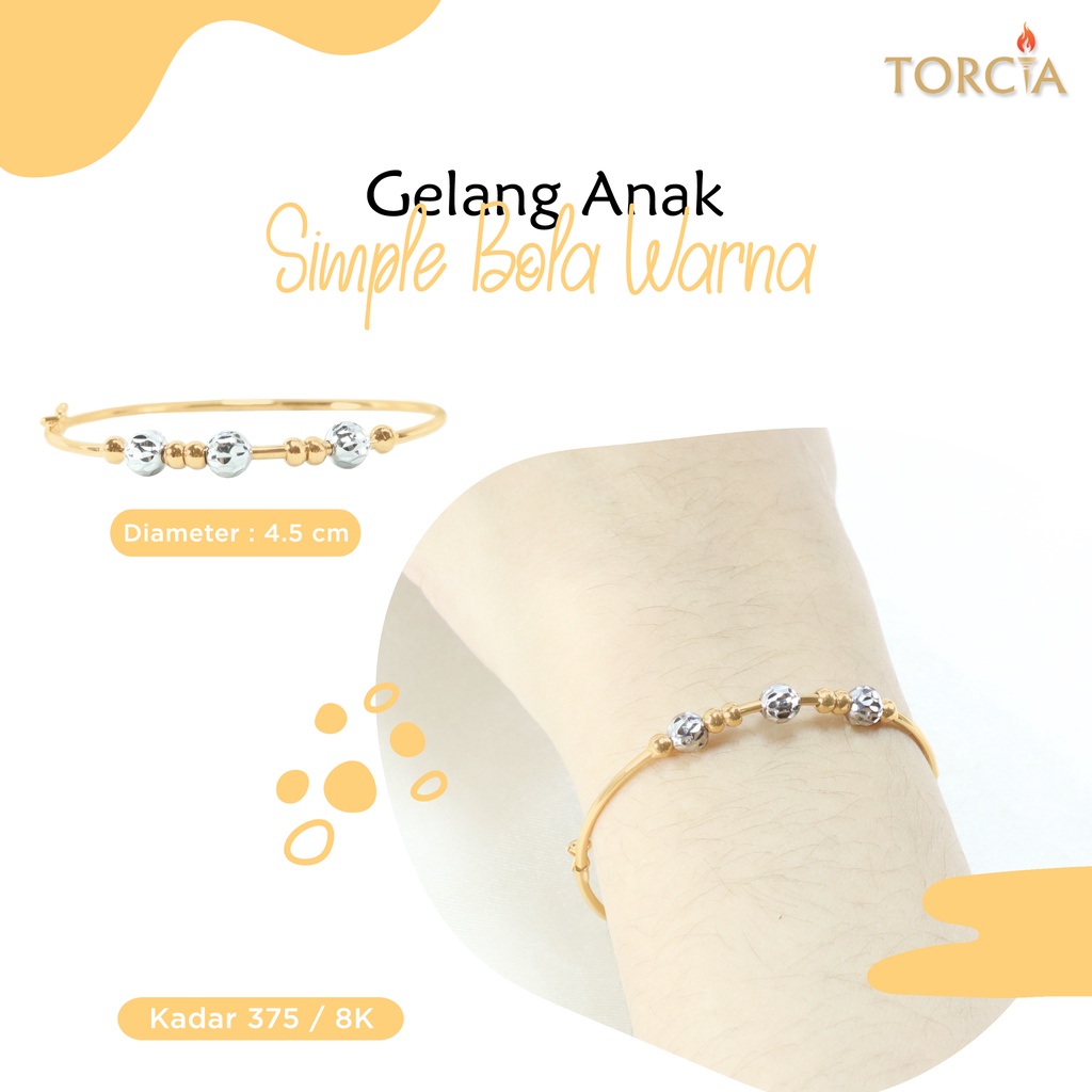 Gelang Bayi dan Anak Emas Asli Simple Bola Warna Kadar 375 Torcia