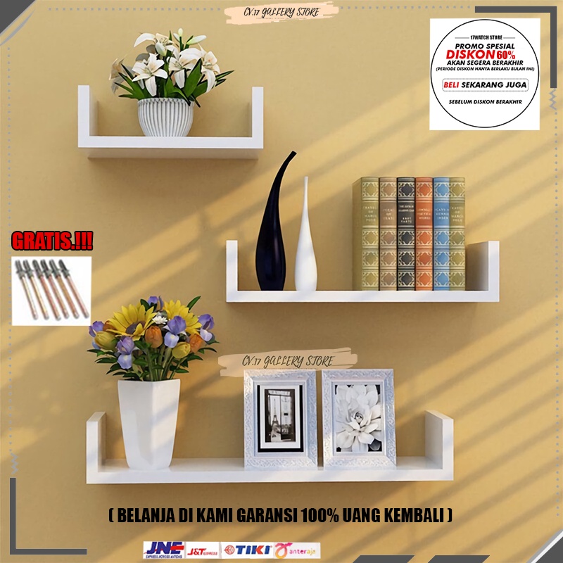 Papan Rak Ambalan Hambalan Melayang Panjang 60/80/100/120 (Bentuk u) Tempat penyimpanan Pajangan Buku Kosmetik make up Kopi Bumbu Dapur  Tanaman Hias Bunga Decorasi Dinding Tembok Tempel Kamar Tidur Ruang Tamu Kayu Susun Rumah Minimalis Serbaguna Murah 12