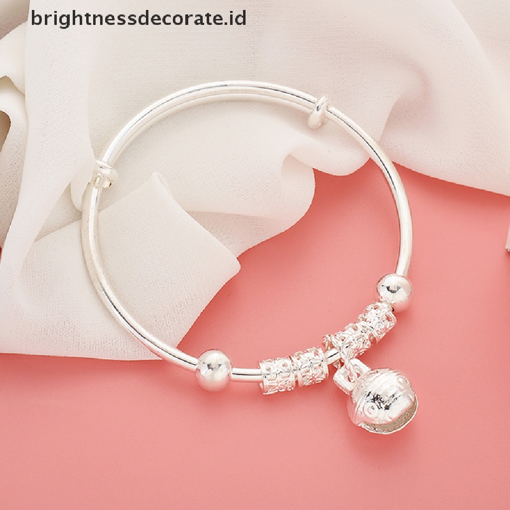 [Birth] Vintage Fashion Wanita Bell Perhiasan Perak Disepuh Cuff Gelang Pesona Bangle Hadiah [ID]