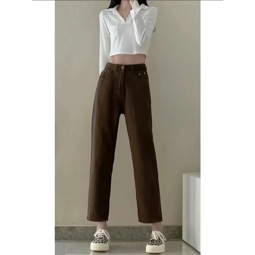 Jeans Boyfriend Wanita Coklat / Celana Panjang Wanita Highwaist Korean