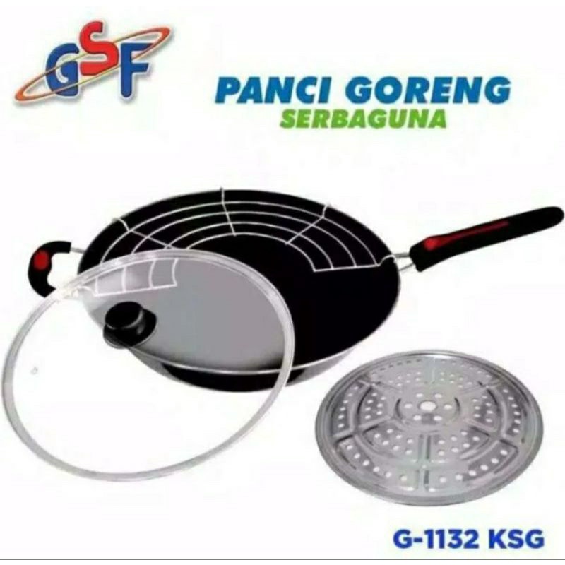 Panci Wajan Gagang Enamel GSF 1032 K &amp; 1132 4030 Tutup Kaca Penggorengan Enamel