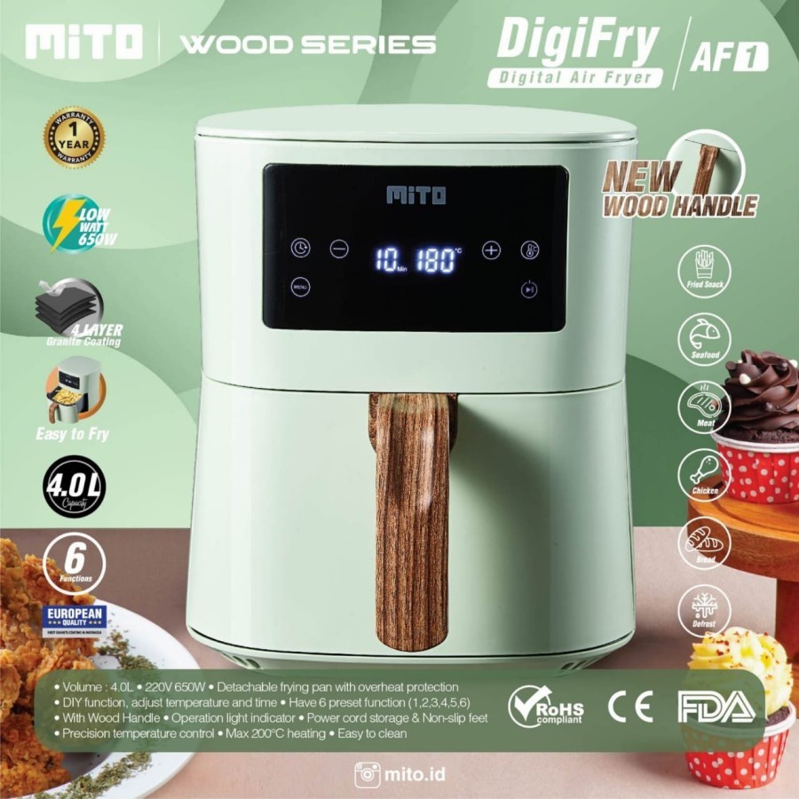 Jual MITO AF1 Digital Air Fryer Hijau air fryer hemat listrik air fryer low watt 4 liter 4ltr