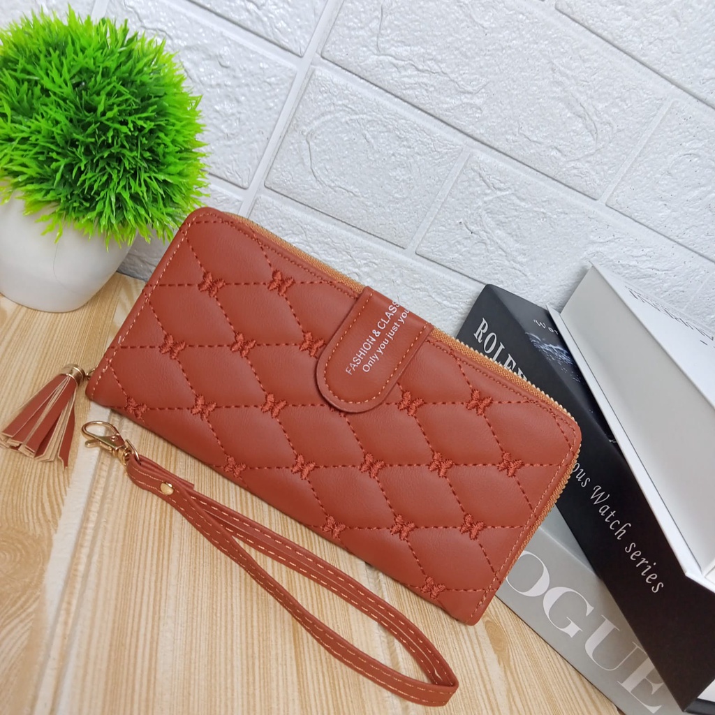 Dompet Panjang Lipat Zipper Multifungsi Korea Fashion Style Dompet Cewek Resleting Klip Women Wallet PU Satu7an D87