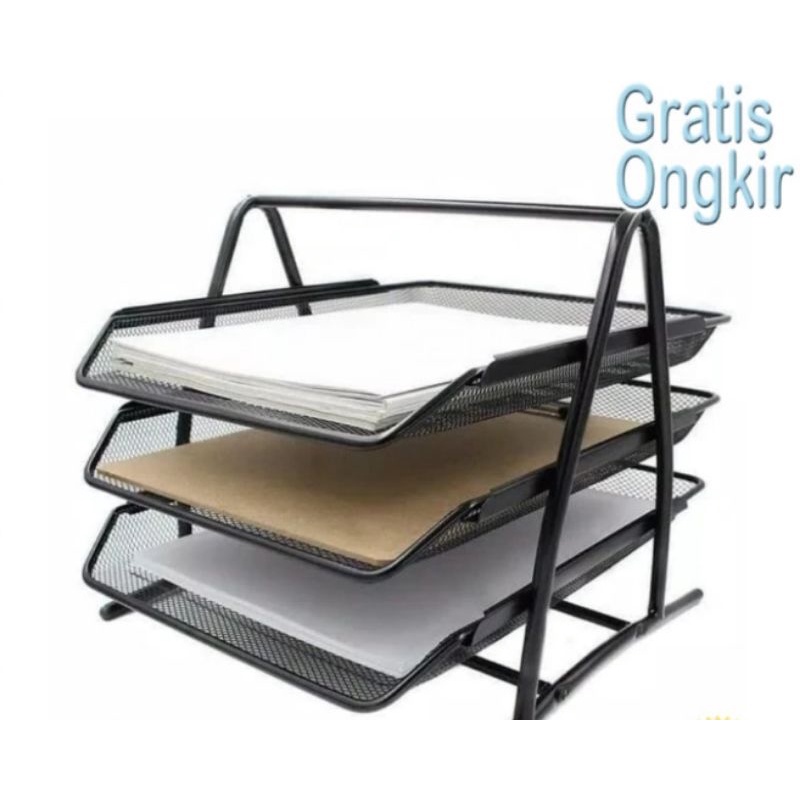 elevated tray besi 3 susun / rak dokumen kertas besi 3 susun