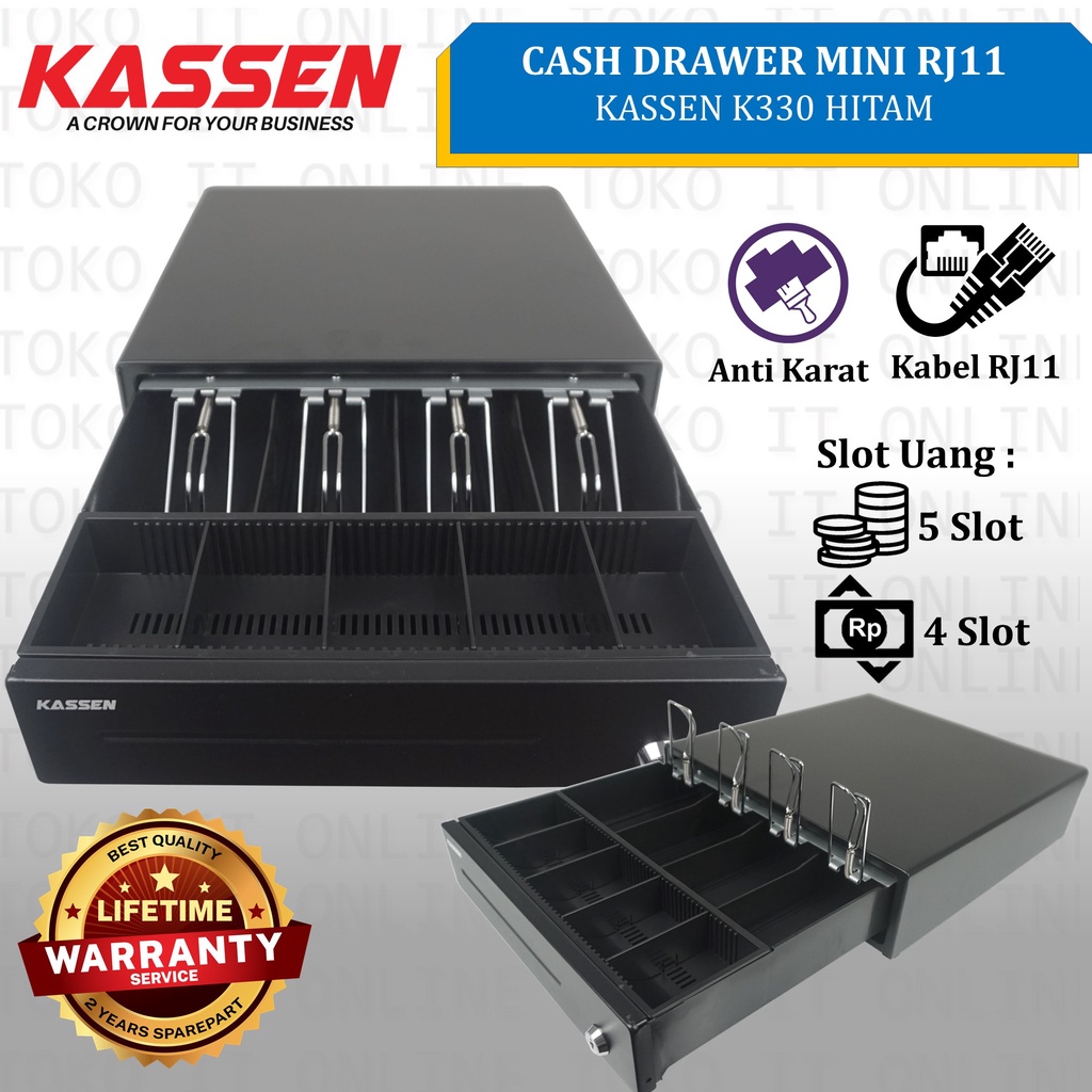 KASSEN K330 CASH DRAWER LACI KASIR LACI UANG MINI RJ11 (37x33 CM) MK330 TEMPAT UANG KASIR