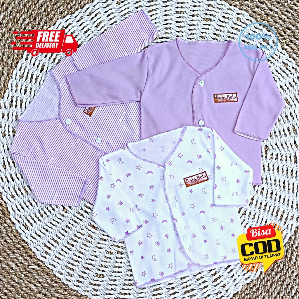 SALE 7.7 Serian Lilac - 3 pcs Baju Bayi Tangan Panjang Bayi Baru Lahir 0 sd 3 Bulan Lilac Series merk SNI Bolo - Bolo