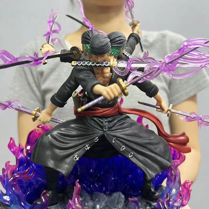 40cm One Piece Figure Roronoa Zoro Tiga Kepala Dan Enam Lengan Flow Pop Max Asura Zoro Pvc Action Figure Model Mainan