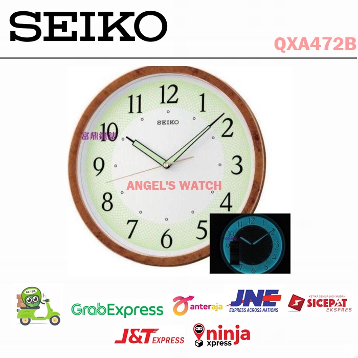 Jam Dinding Seiko lumibrite qxa472B QXA472 GLOW in the dark