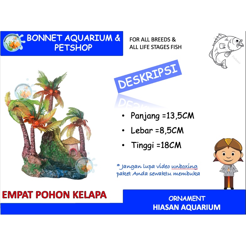 FIBER MAINAN HIAS AQUARIUM FIBER EMPAT POHON KELAPA ORNAMEN AQUARIUM