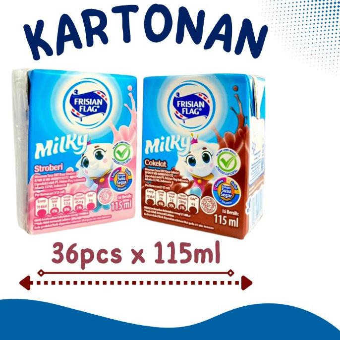 

Limited [FG2] Frisian Flag Milky UHT Zuzhu Strawberry Dan Cokelat 115ml×36Pcs Kartonan