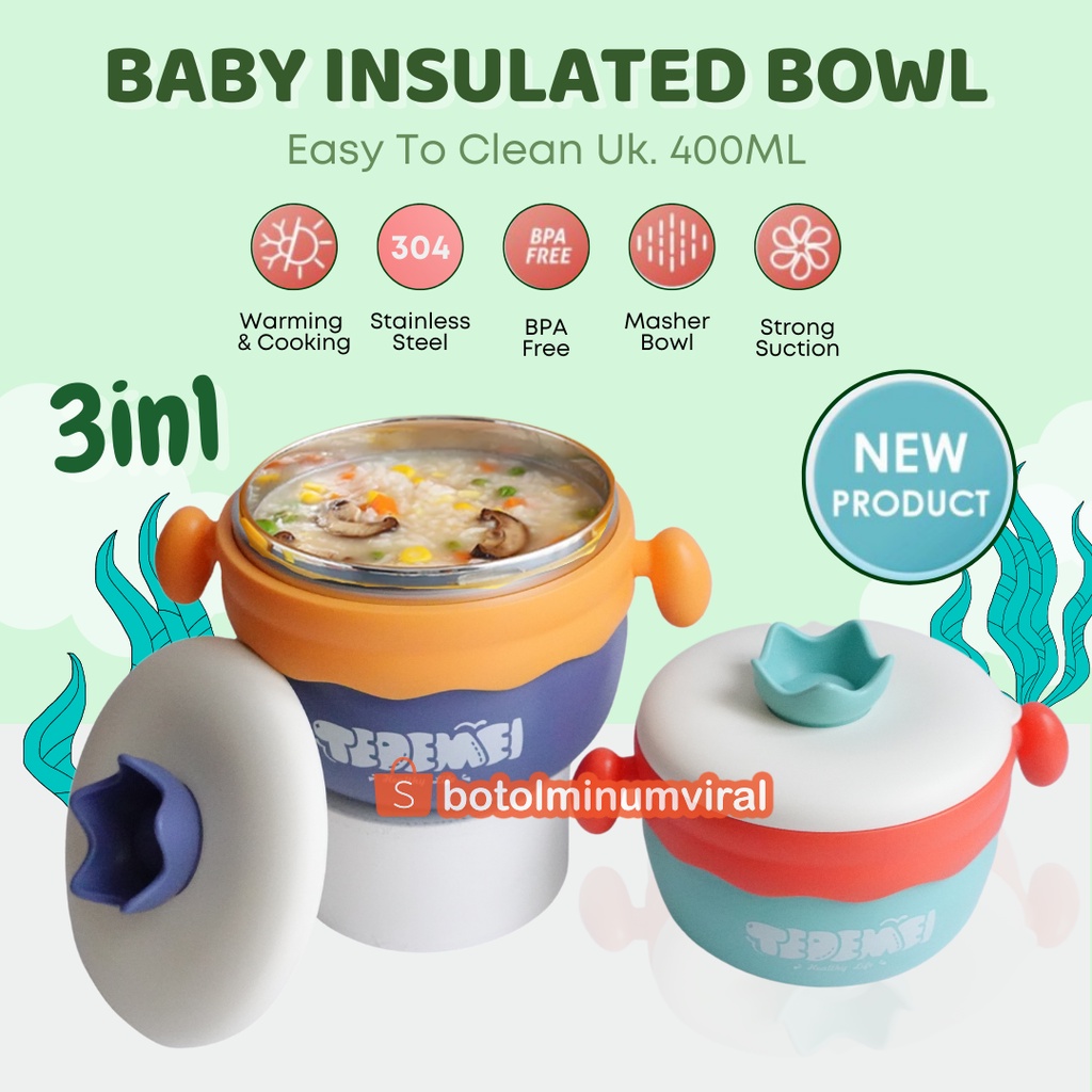 Baby Bowl Stainless Steel Insulation Warming Tedemei Feeding Cup MPASI