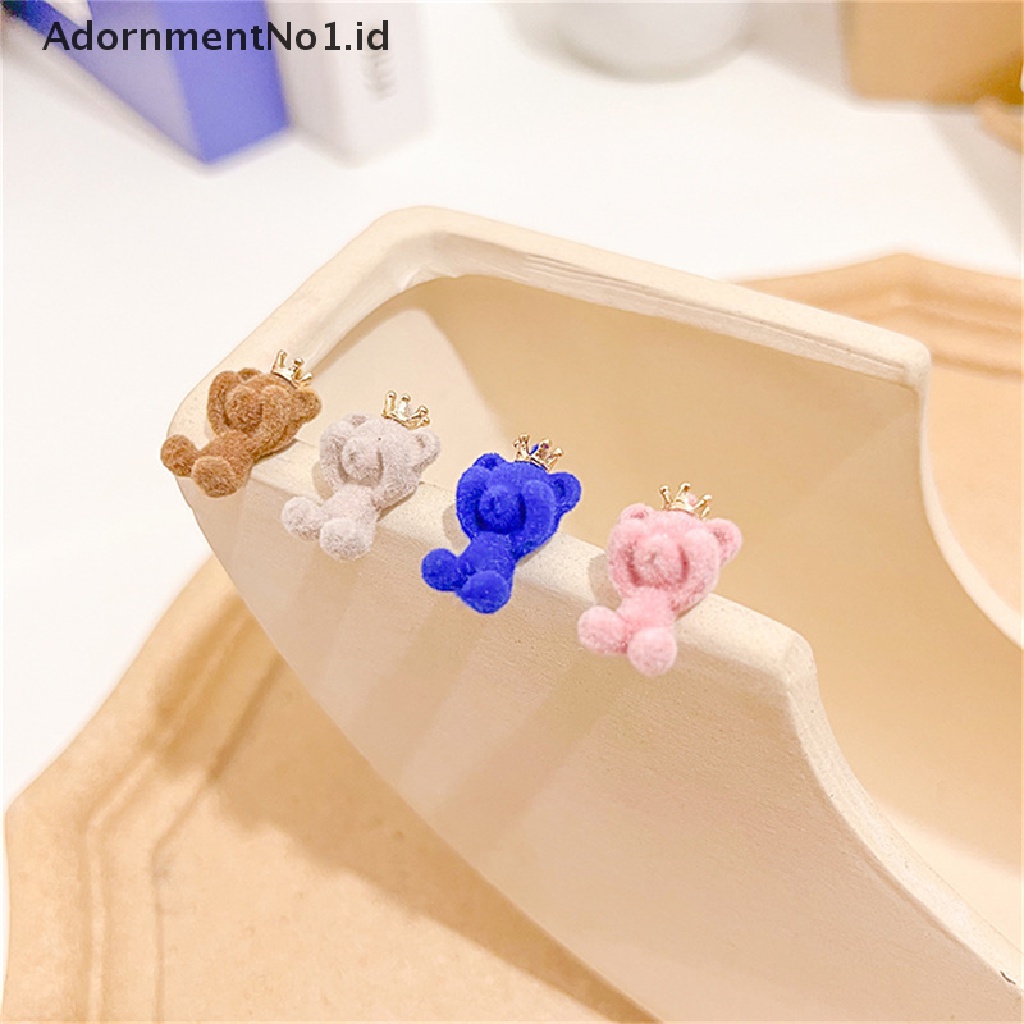 [AdornmentNo1] Lucu Flocking Plush Bear Stud Earrings Gadis Kawaii Hewan Anting Perhiasan Hadiah Pesta [ID]