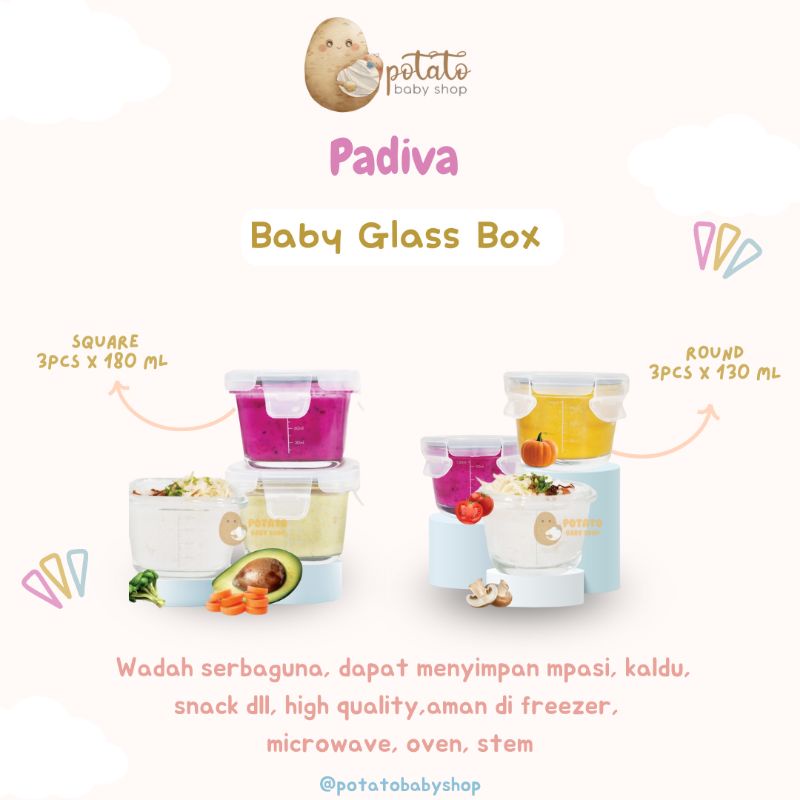 Padiva Baby Food Glassbox Round Dan Square - Wadah Mpasi Anak