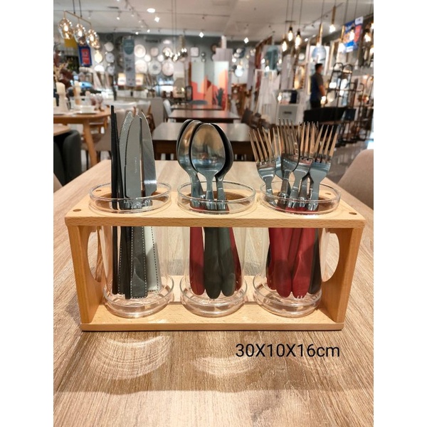 INFORMA Tempat sendok kaca rak kayu