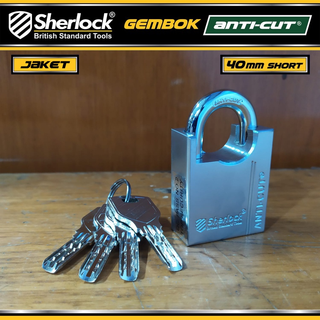 Gembok Jaket Anti Cut 40 mm Pendek Original Sherlock