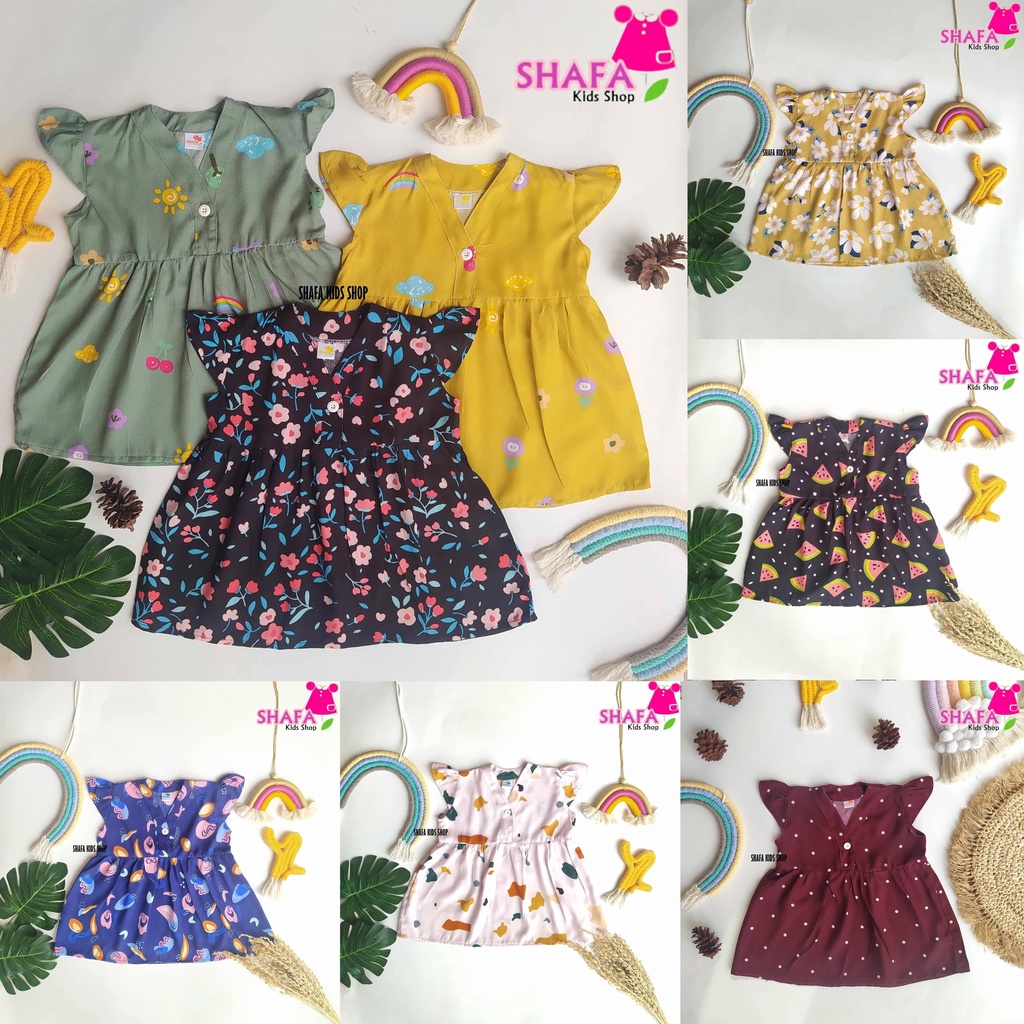 SHAFA KIDS / DRESS BAYI PEREMPUAN NEWBORN / BAJU BAYI PEREMPUAN USIA 3 18 BULAN / BAHAN RAYON VISCOSE